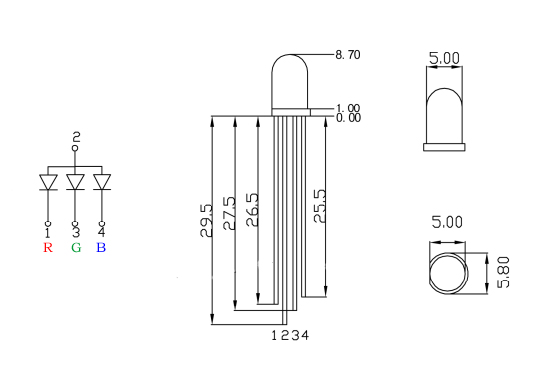 5MM Tripple RGB LED Common Anode Size 